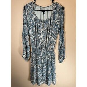 White House Black Market Women Blue Casual Dress XS split sleeve smocked waist 0